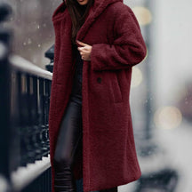 Women's Long Open-Front Teddy Coat | Mia in Army Green - Juana Fashion