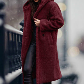 Women's Long Open-Front Teddy Coat | Mia in Army Green - Juana Fashion