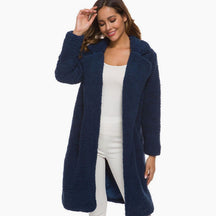 Women's Long Open-Front Teddy Coat | Mia in Navy - Juana Fashion