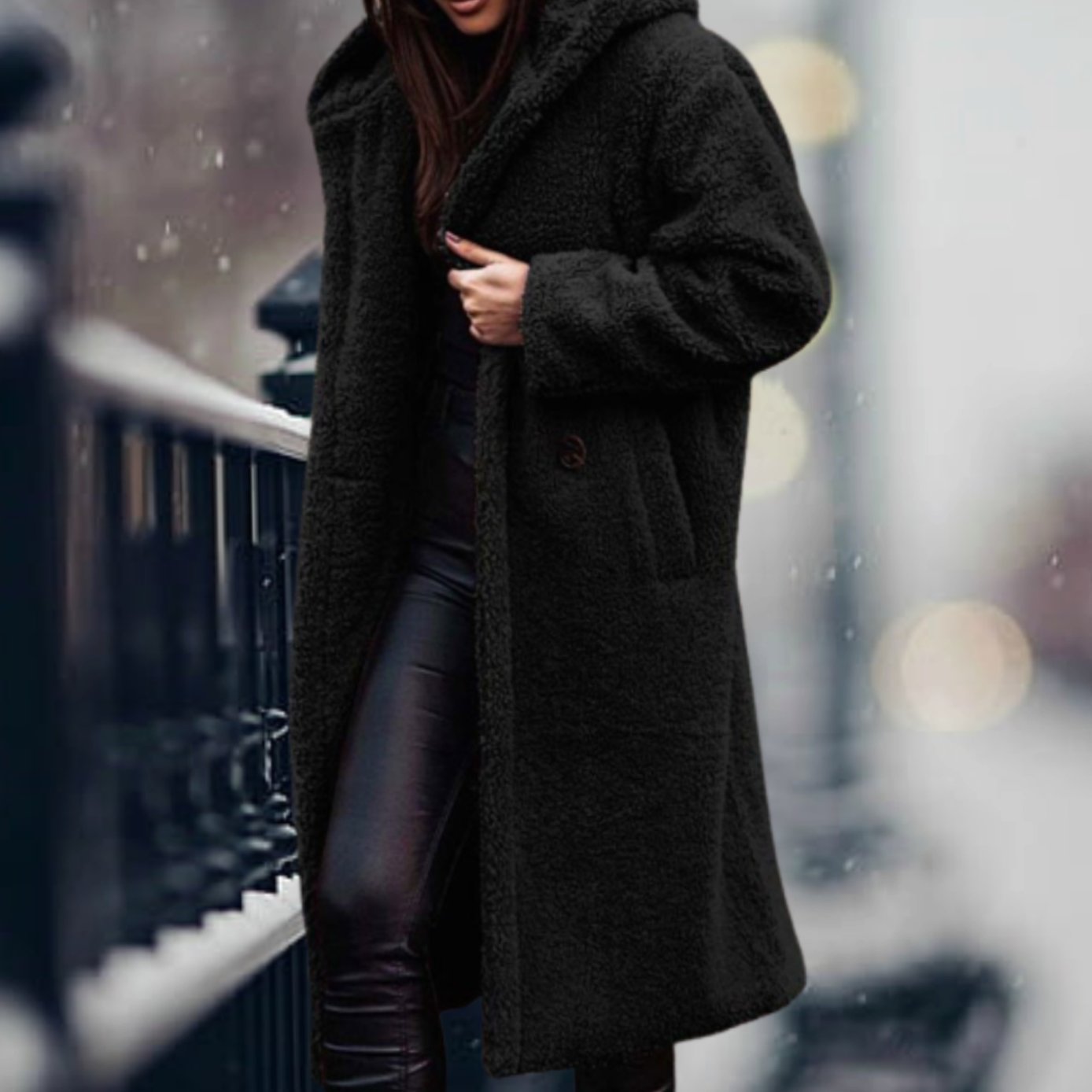 Women's Long Open-Front Teddy Coat | Mia in Navy - Juana Fashion