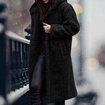 Women's Long Open-Front Teddy Coat | Mia in Navy - Juana Fashion