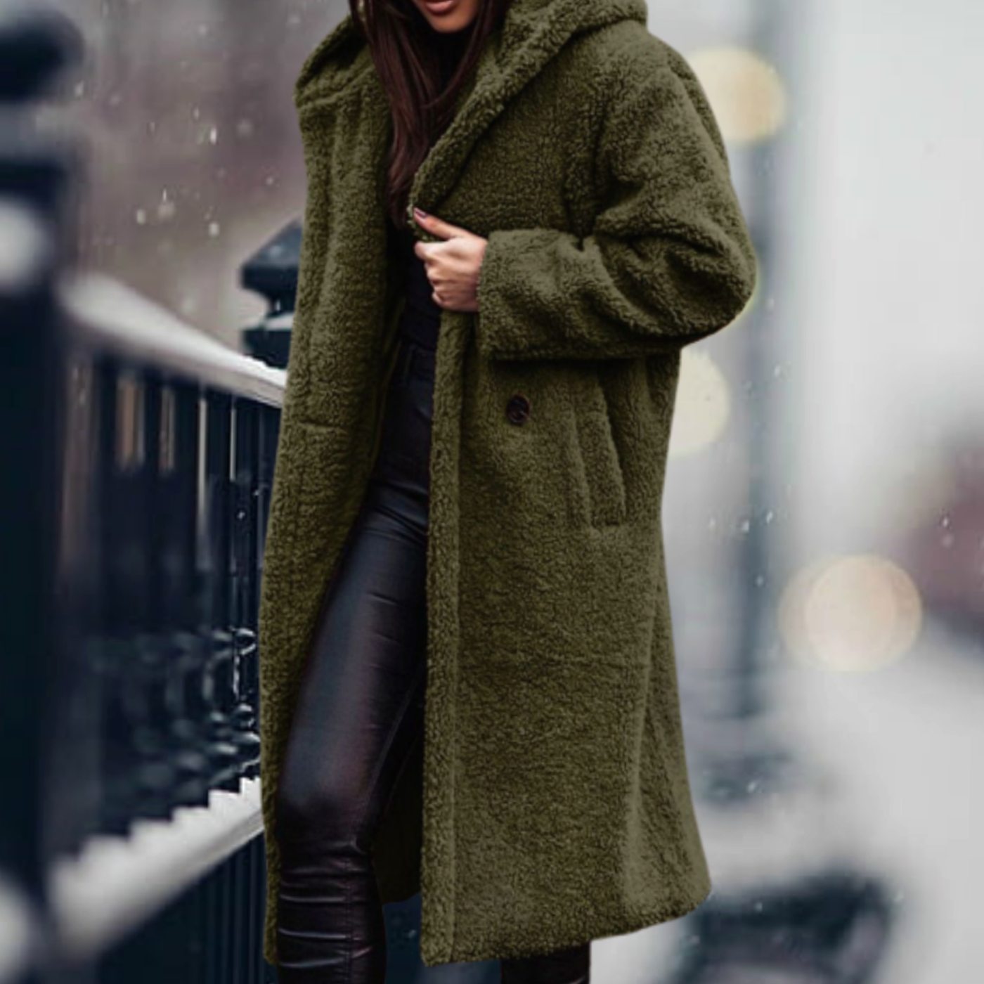Women's Long Open-Front Teddy Coat | Mia in Navy - Juana Fashion
