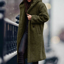 Women's Long Open-Front Teddy Coat | Mia in Navy - Juana Fashion
