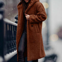 Women's Long Open-Front Teddy Coat | Mia in Black - Juana Fashion