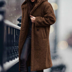 Women's Long Open-Front Teddy Coat | Mia in Black - Juana Fashion