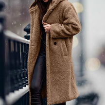 Women's Long Open-Front Teddy Coat | Mia in Army Green - Juana Fashion