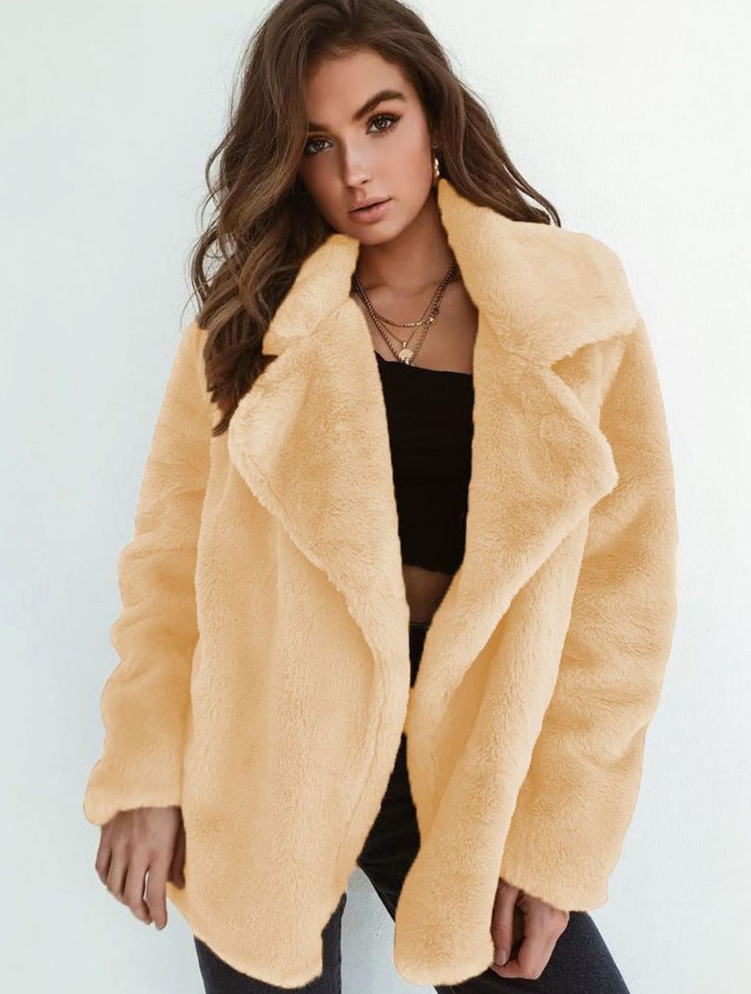 Women's Short Oversized Sherpa Coat | Emilia in Black - Juana Fashion
