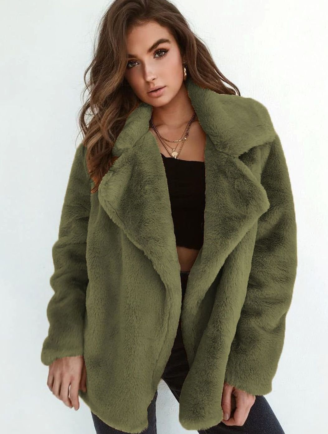 Women's Short Oversized Sherpa Coat | Emilia in Black - Juana Fashion