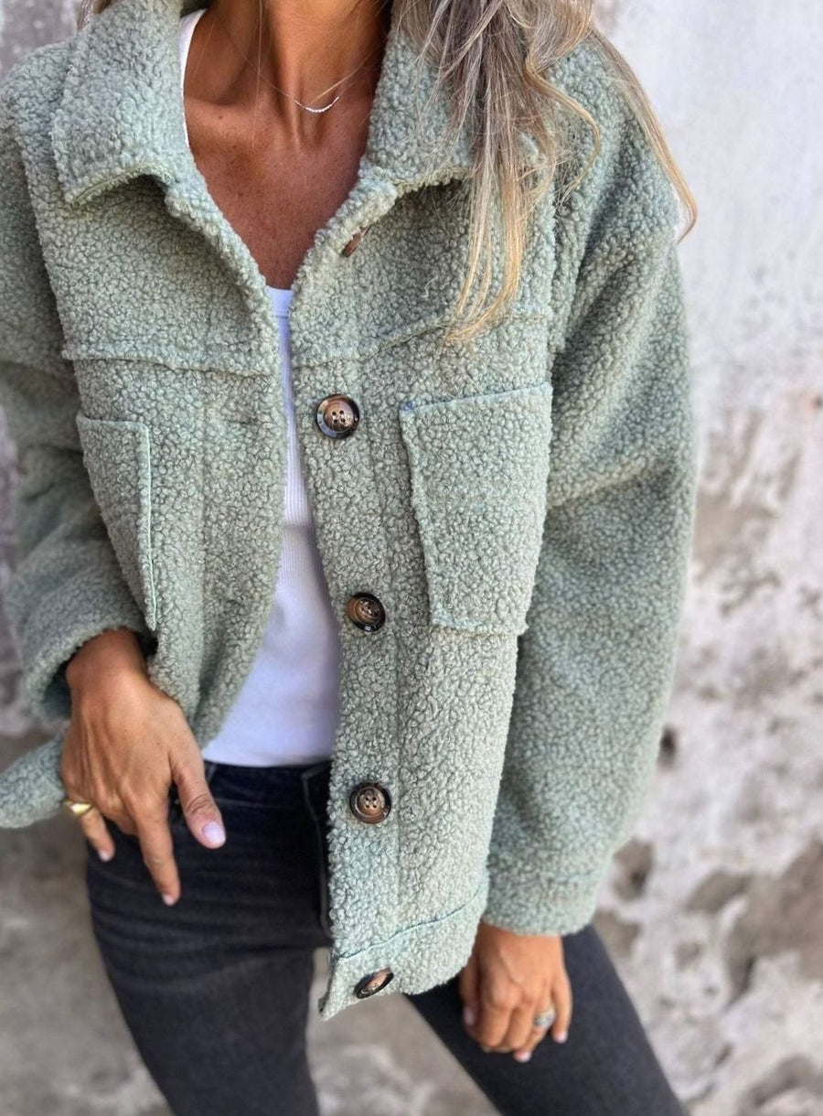 Women's Relaxed Sherpa Fleece Jacket | Marie in Green - Juana Fashion