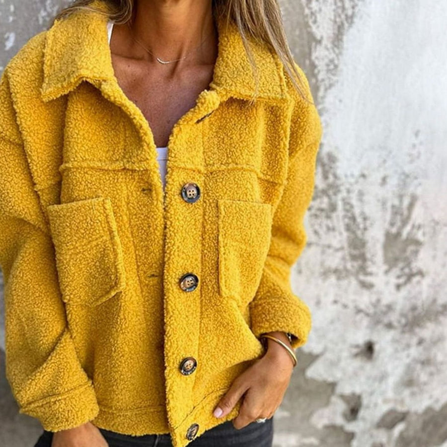 Women's Relaxed Sherpa Fleece Jacket | Marie in Green - Juana Fashion
