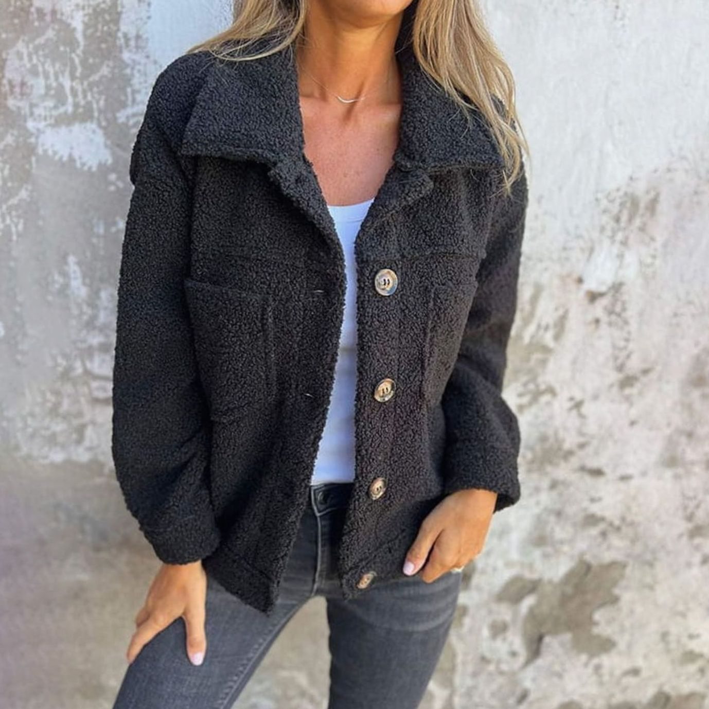 Women's Relaxed Sherpa Fleece Jacket | Marie in Green - Juana Fashion
