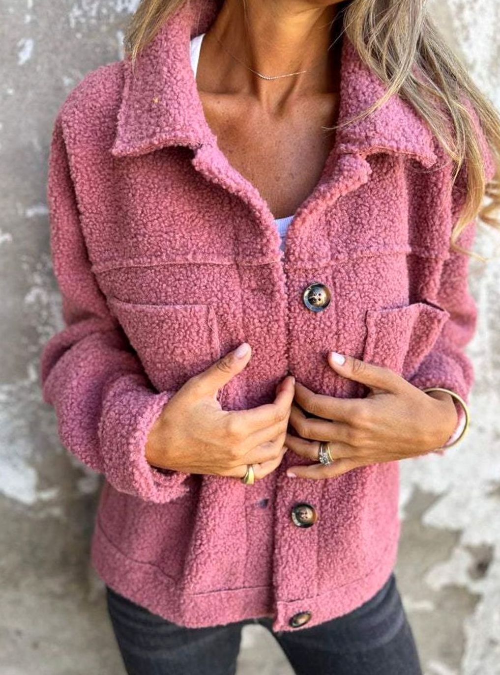 Women's Relaxed Sherpa Fleece Jacket | Marie in Green - Juana Fashion