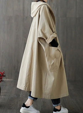 Women's Oversized Water-Repellent Hooded Trench Coat | Clara in Beige - Juana Fashion