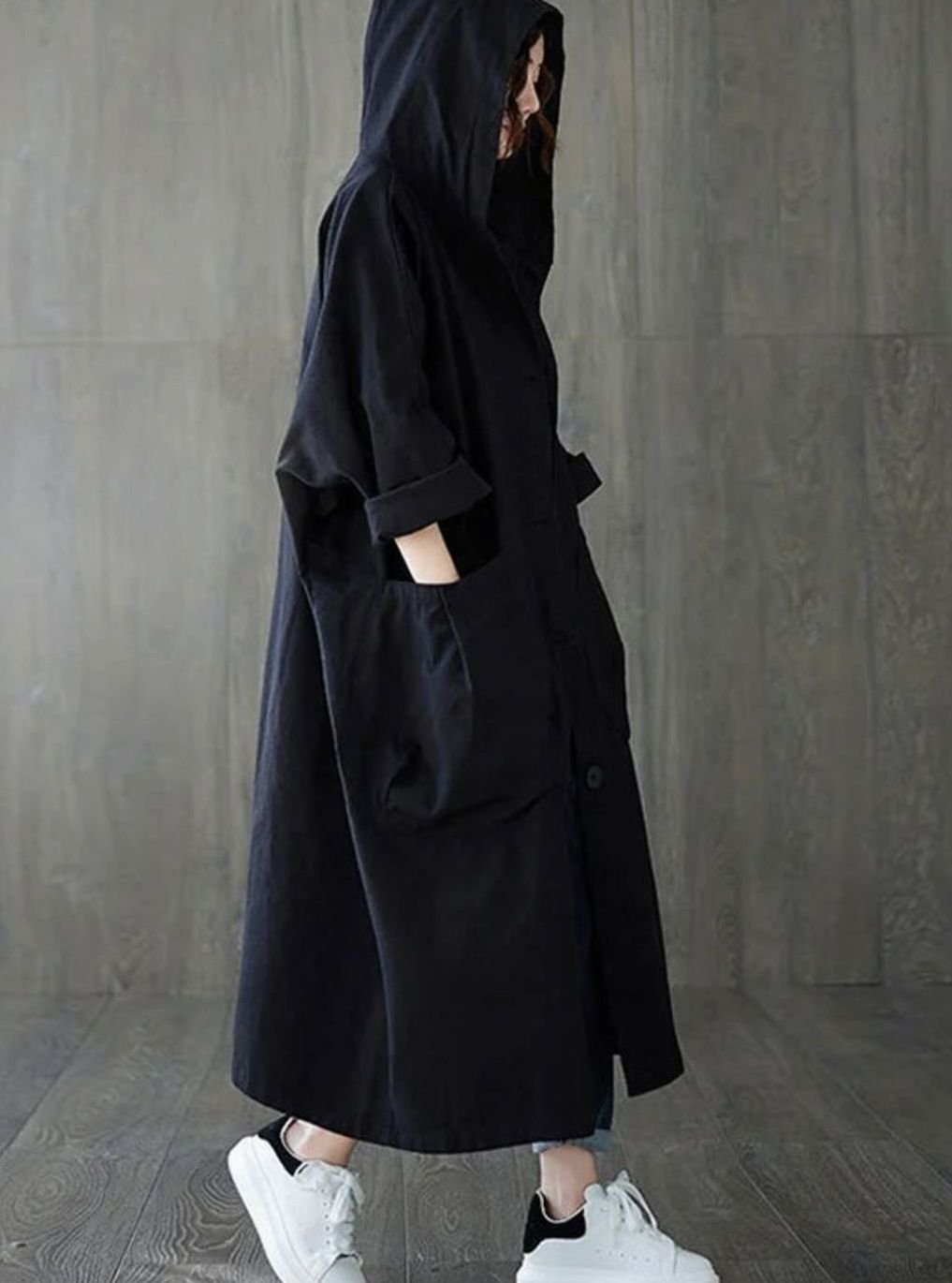 Women's Oversized Water-Repellent Hooded Trench Coat | Clara in Black - Juana Fashion