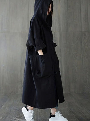 Women's Oversized Water-Repellent Hooded Trench Coat | Clara in Black - Juana Fashion