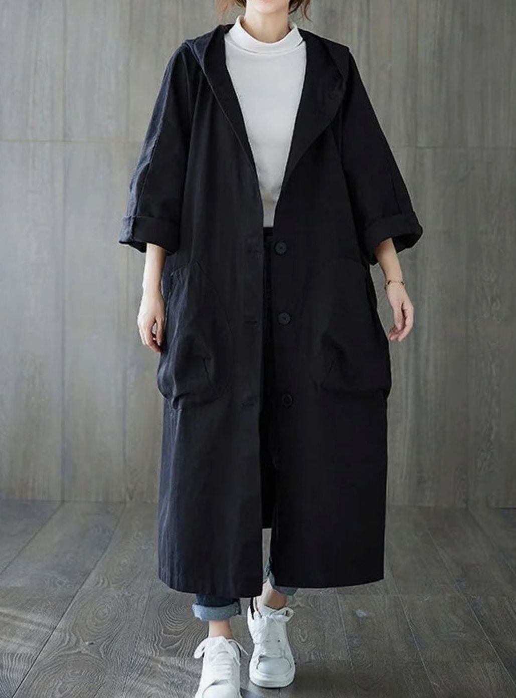 Women's Oversized Water-Repellent Hooded Trench Coat | Clara in Black - Juana Fashion