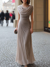 Women's Cowl-Neck Ruched Maxi Wedding Guest Dress | Lara in Taupe