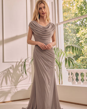 Women's Cowl-Neck Ruched Maxi Wedding Guest Dress | Lara