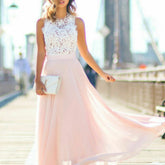 Women's Lace-Bodice Maxi Wedding Guest Dress | Leah in Pink