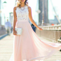 Women's Lace-Bodice Maxi Wedding Guest Dress | Leah in Pink