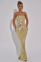 Women's Sequin Maxi Evening Dress, Lace-Up Back | Leanne