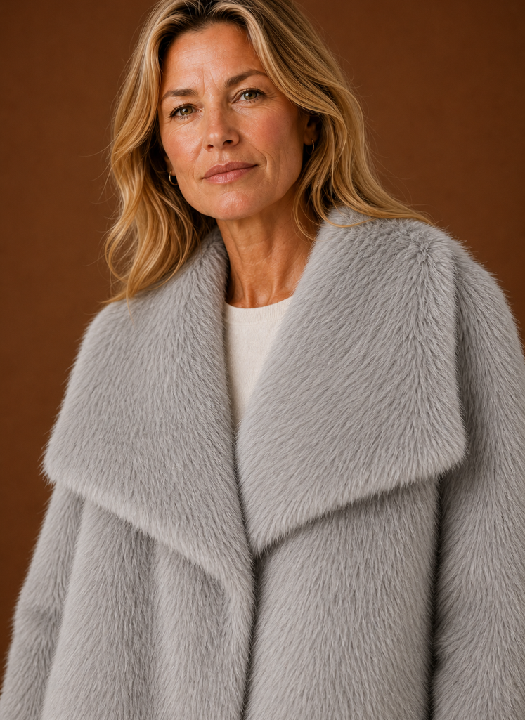 Women's Faux Fur Winter Coat | Mirella in Light Gray - Juana Fashion