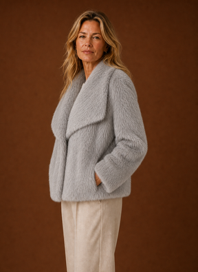 Women's Faux Fur Winter Coat | Mirella in Light Gray - Juana Fashion