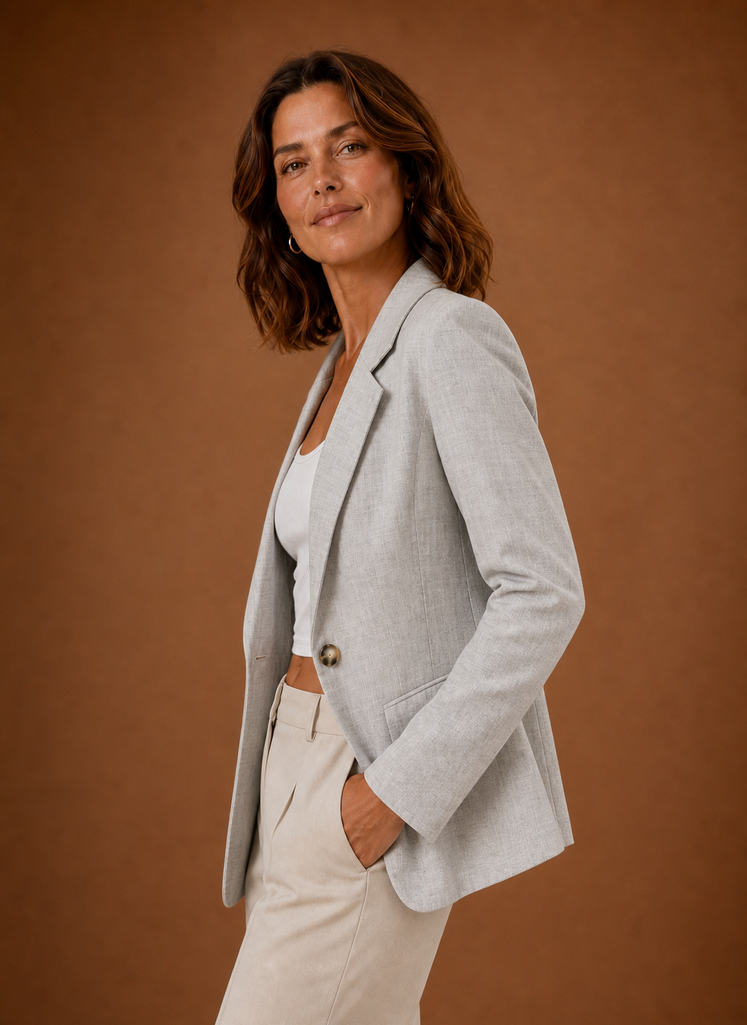 Women's Tailored Single-Button Blazer | Livia in Gray - Juana Fashion