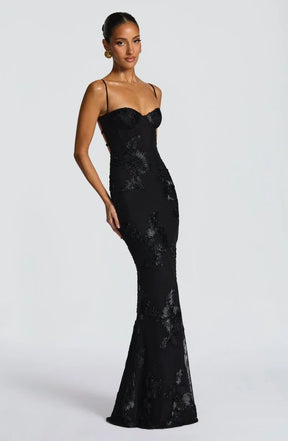 Women's Floral Mermaid Maxi Evening Dress, Lace-Up Back | Lola