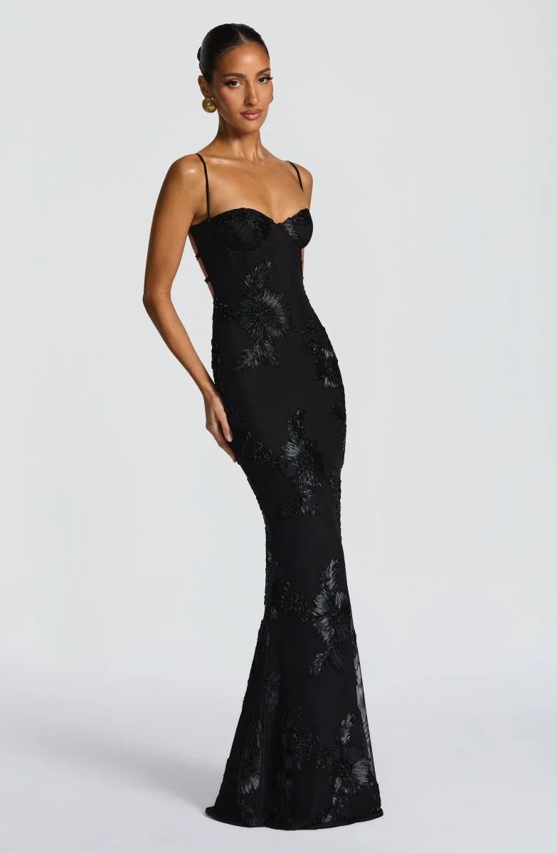 Women's Floral Mermaid Maxi Evening Dress, Lace-Up Back | Lola