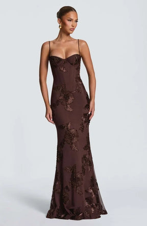 Women's Floral Mermaid Maxi Evening Dress, Lace-Up Back | Lola