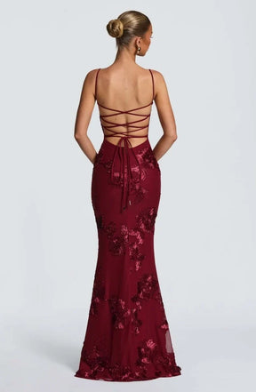 Women's Floral Mermaid Maxi Evening Dress, Lace-Up Back | Lola