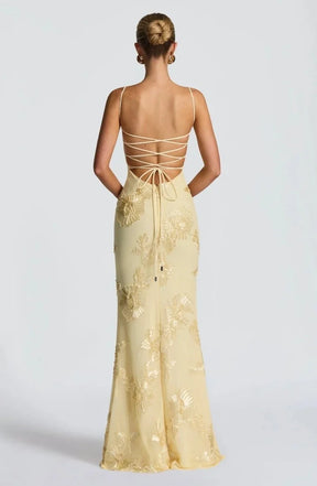 Women's Floral Mermaid Maxi Evening Dress, Lace-Up Back | Lola