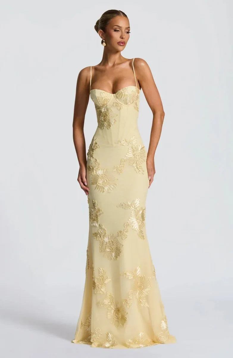 Women's Floral Mermaid Maxi Evening Dress, Lace-Up Back | Lola