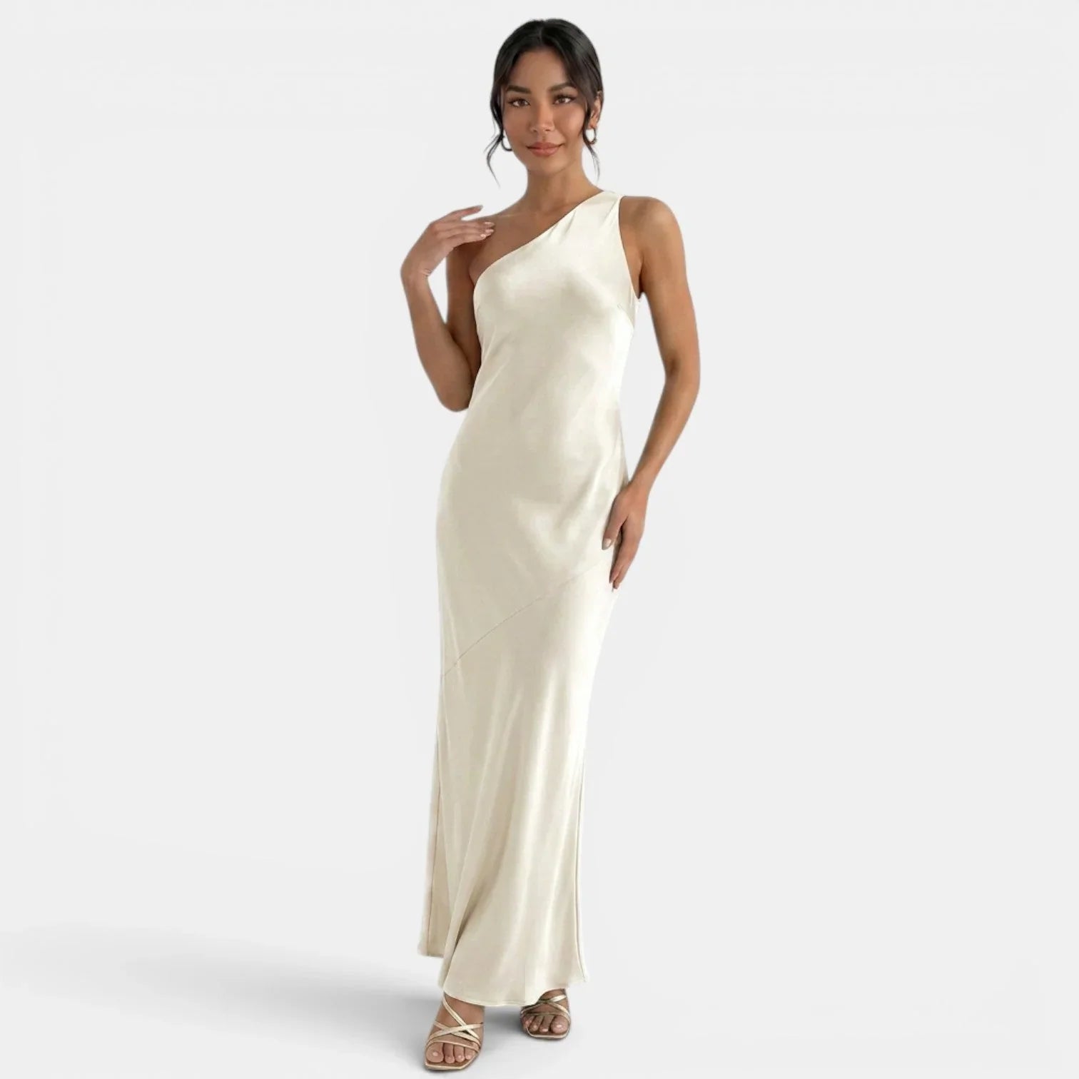 Women's One-Shoulder Mermaid Maxi Evening Dress | Lola in Beige