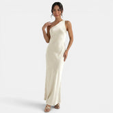 Women's One-Shoulder Mermaid Maxi Evening Dress | Lola in Beige