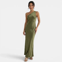 Women's One-Shoulder Mermaid Maxi Evening Dress | Lola in Green