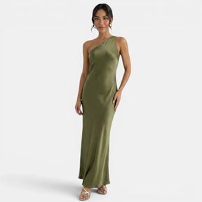 Women's One-Shoulder Mermaid Maxi Evening Dress | Lola in Green