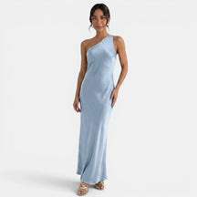 Women's One-Shoulder Mermaid Maxi Evening Dress | Lola in Light Blue
