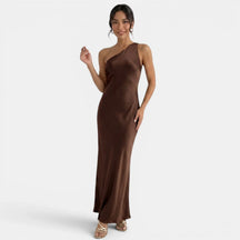 Women's One-Shoulder Mermaid Maxi Evening Dress | Lola in Brown