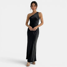 Women's One-Shoulder Mermaid Maxi Evening Dress | Lola in Black