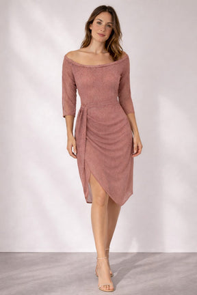 Women's Off-Shoulder Wrap Midi Cocktail Dress | Lucienne in Brown