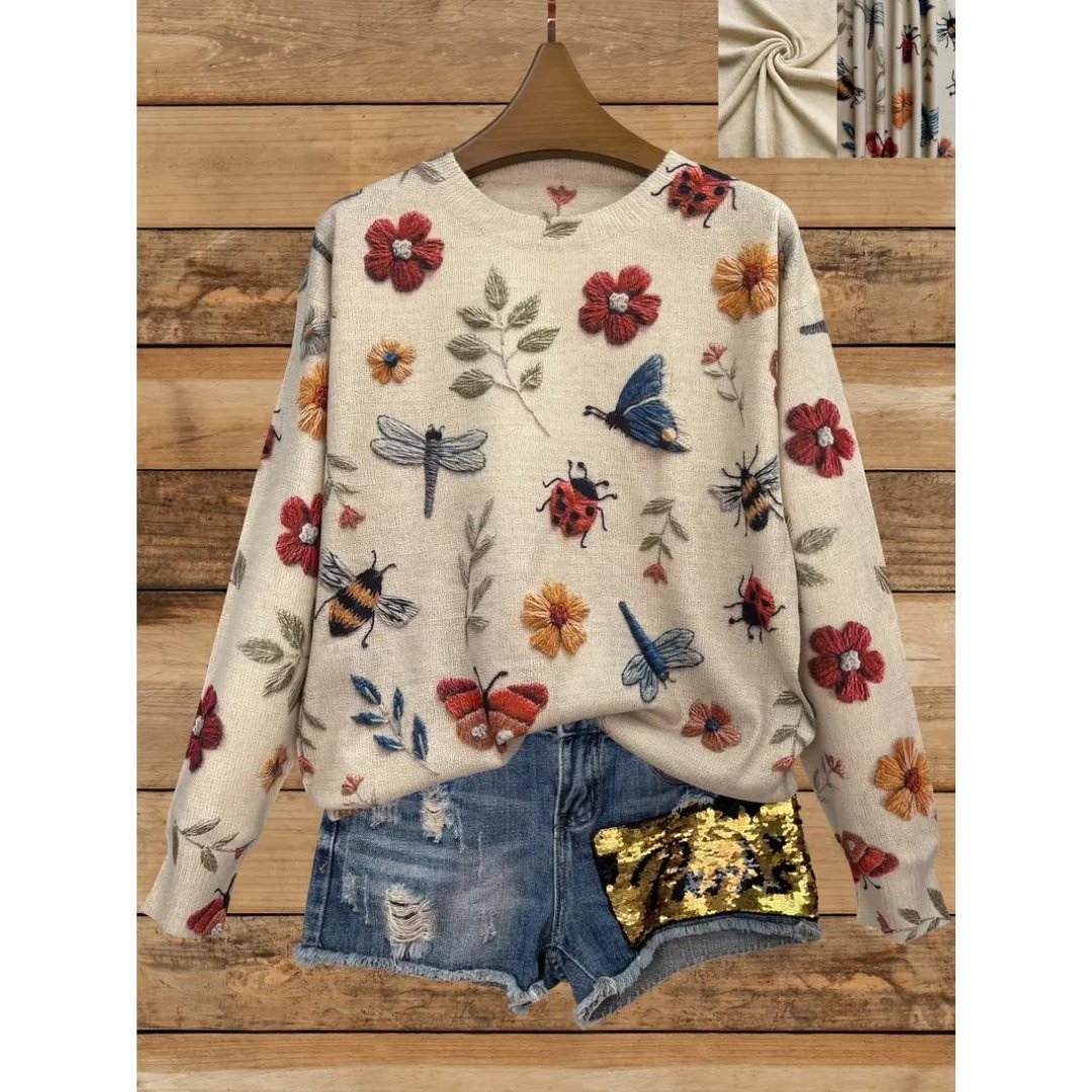 Women's Floral Turtleneck Sweater — View 3