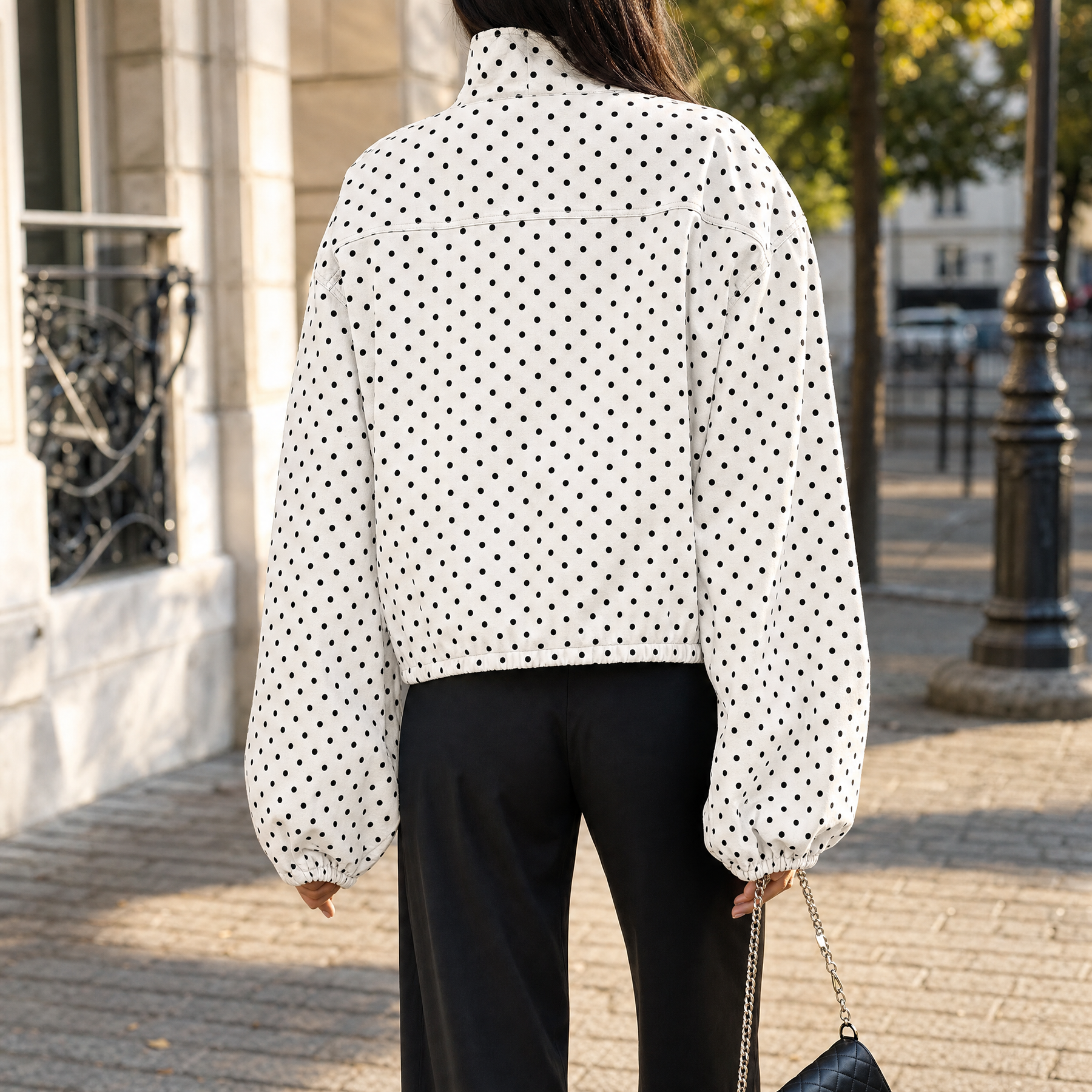 Women's Cropped Polka Dot Bomber Jacket | Margaux - Juana Fashion