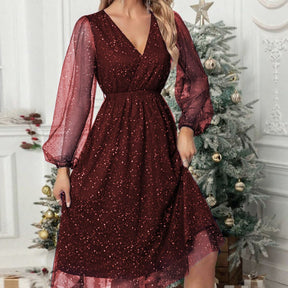 Women's Glitter Mini Party Dress with Balloon Sleeves | Marisa