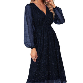 Women's Glitter Mini Party Dress with Balloon Sleeves | Marisa