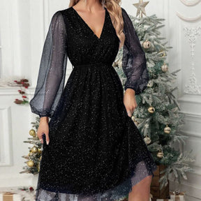 Women's Glitter Mini Party Dress with Balloon Sleeves | Marisa in Weight: S 247 g – 2XL 300 g