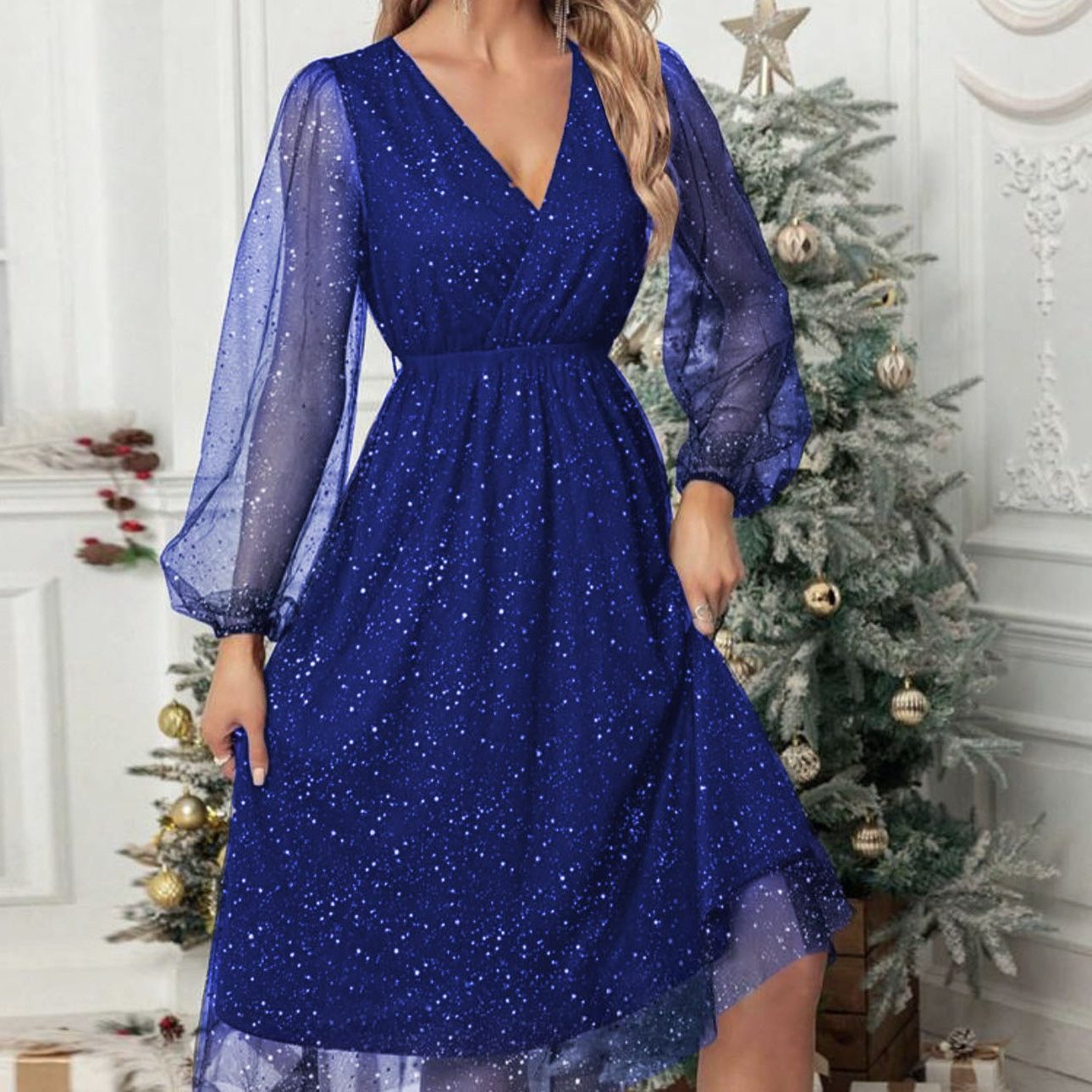 Women's Glitter Mini Party Dress with Balloon Sleeves | Marisa