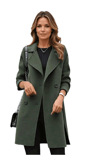 Women's Classic Winter Coat with Lapels | Anna in Olive Green - Juana Fashion