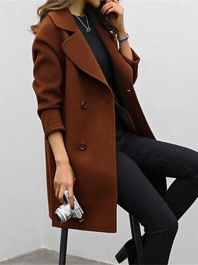 Women's Classic Winter Coat with Lapels | Anna in Olive Green - Juana Fashion